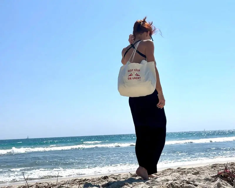 Cray Cray on Vacay | Oversized Lobster/Crayfish Tote Beach Bag Beige Compass & Cradle