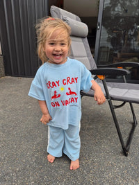 Cray Cray on Vacay Kids Summer pants Set | Crayfish Lobster Terry Cloth Sky Blue Compass & Cradle