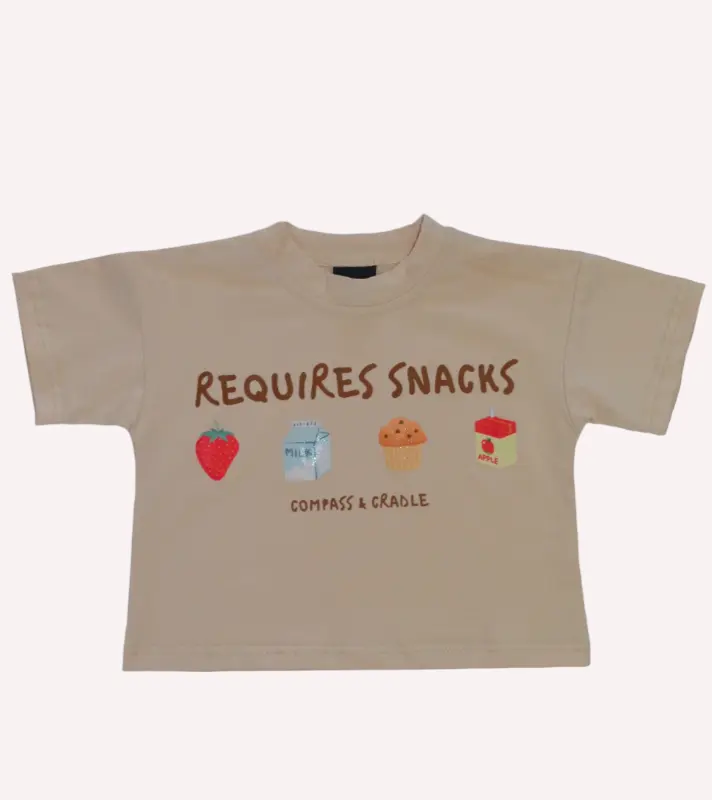 Requires Snacks Kids Summer Tee | Matching Family T-shirts Sandy Beige Compass & Cradle