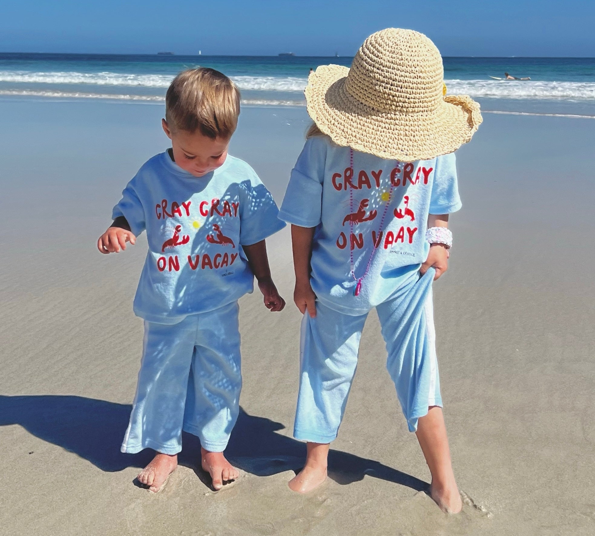 Cray Cray on Vacay | Kids Terry Toweling T-Shirt & Pants | Sky Blue - Compass & Cradle