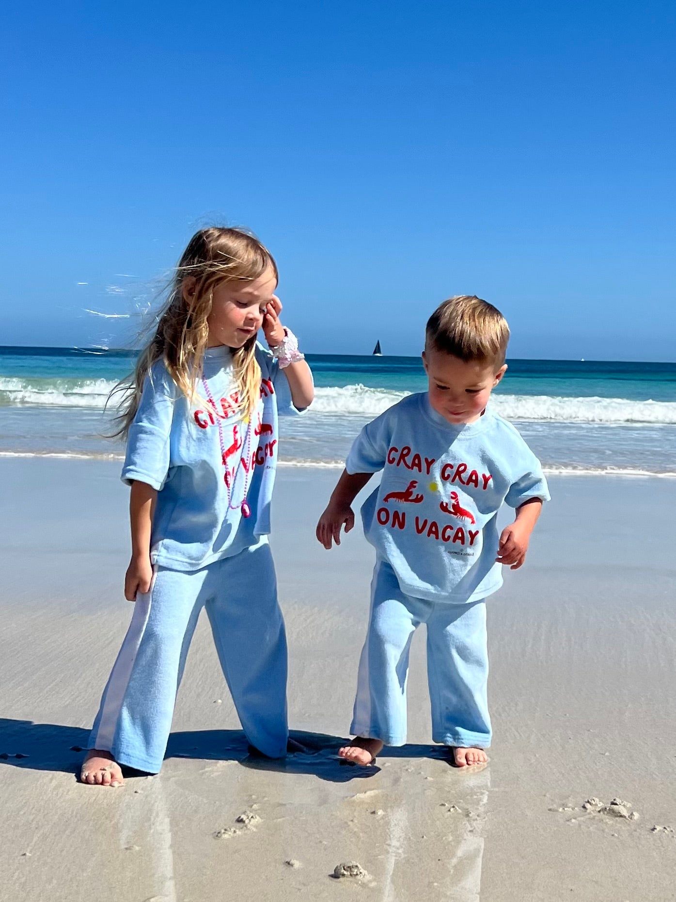 Cray Cray on Vacay | Kids Terry Toweling T-Shirt & Pants | Sky Blue - Compass & Cradle