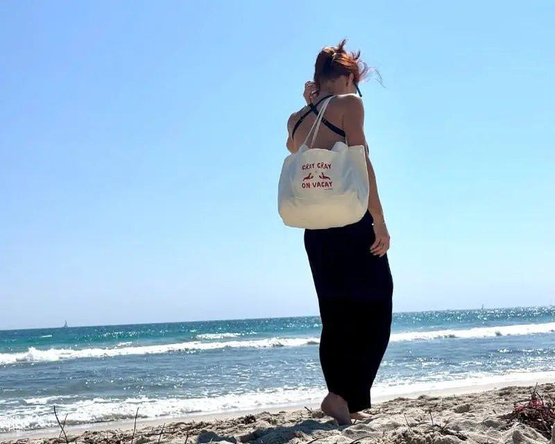 Cray Cray on Vacay | Oversized Lobster/Crayfish Tote Beach Bag Beige Compass & Cradle