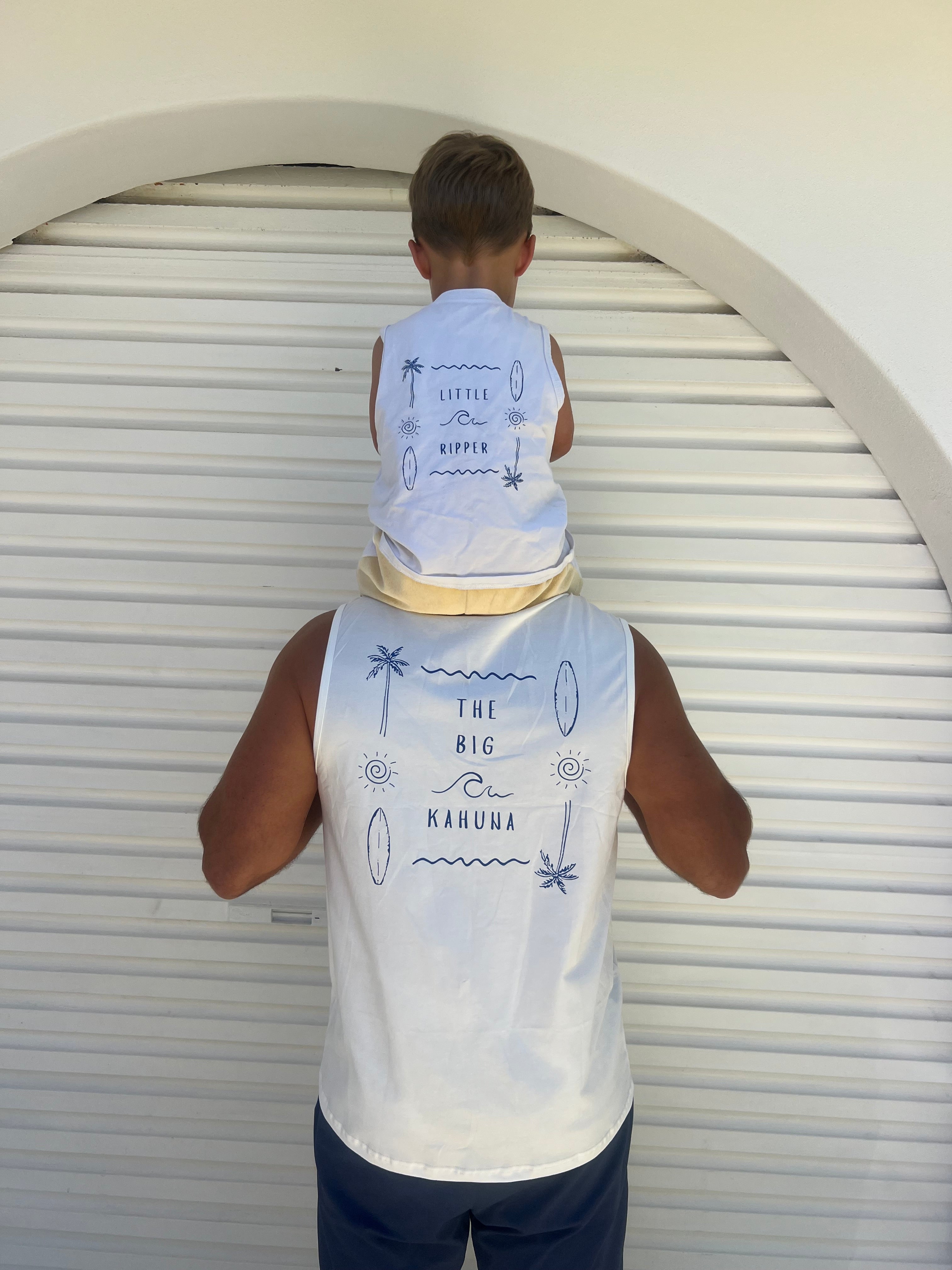 Big Kahuna Men’s White Tank Top | Matching Son and Dad Top - Compass & Cradle