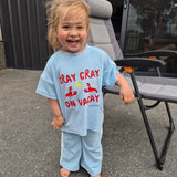 Cray Cray on Vacay Kids Summer pants Set | Crayfish Lobster Terry Cloth Sky Blue Compass & Cradle