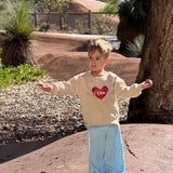 Kids "Mum’s Fan Club" Oversized Fleece Pullover – Beige
