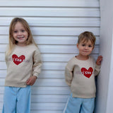 Kids "Mum’s Fan Club" Oversized Fleece Pullover – Beige
