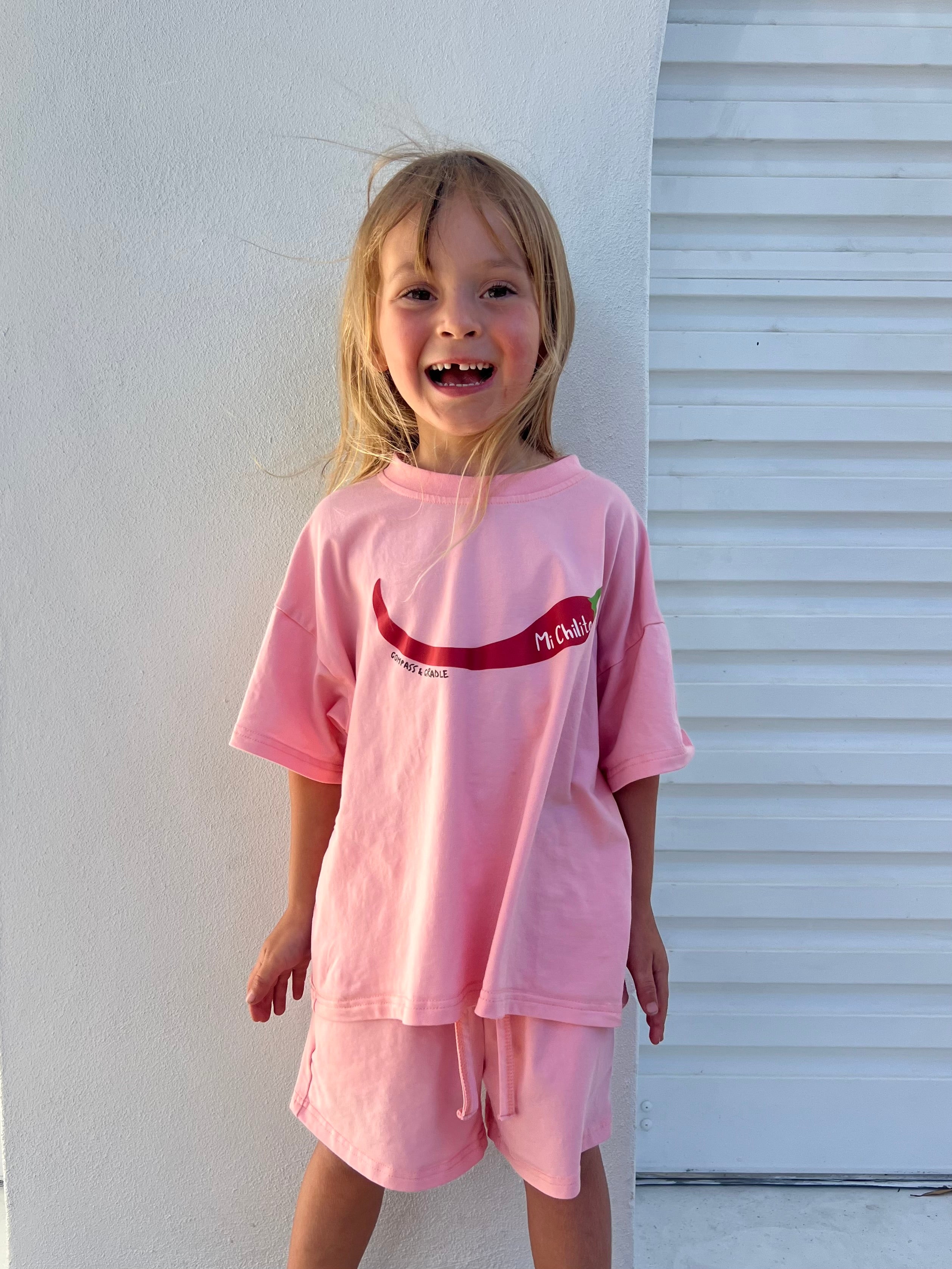 Mi Chilito Kids Shirt & Shorts Set Pink | Matching family outfits Australia - Compass & Cradle