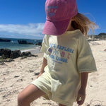 Unisex kids beach wear outfit with ‘To the Shore Por Favor’ slogan, soft absorbent fabric