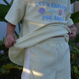 Lemon yellow terry towelling kids shirt and shorts set with oversized fit for summer beach wear