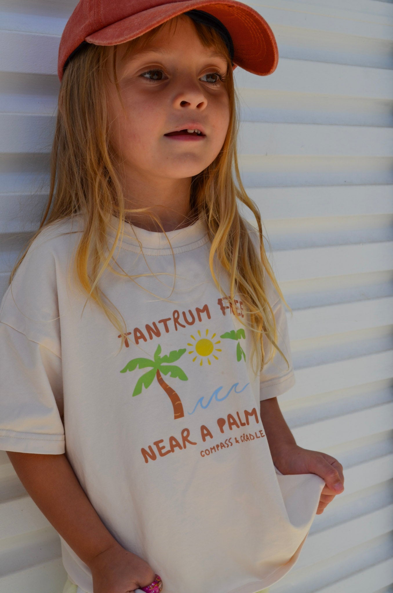 Tantrum Free Near a Palm Tree Kids summer T-shirt Beige Compass & Cradle