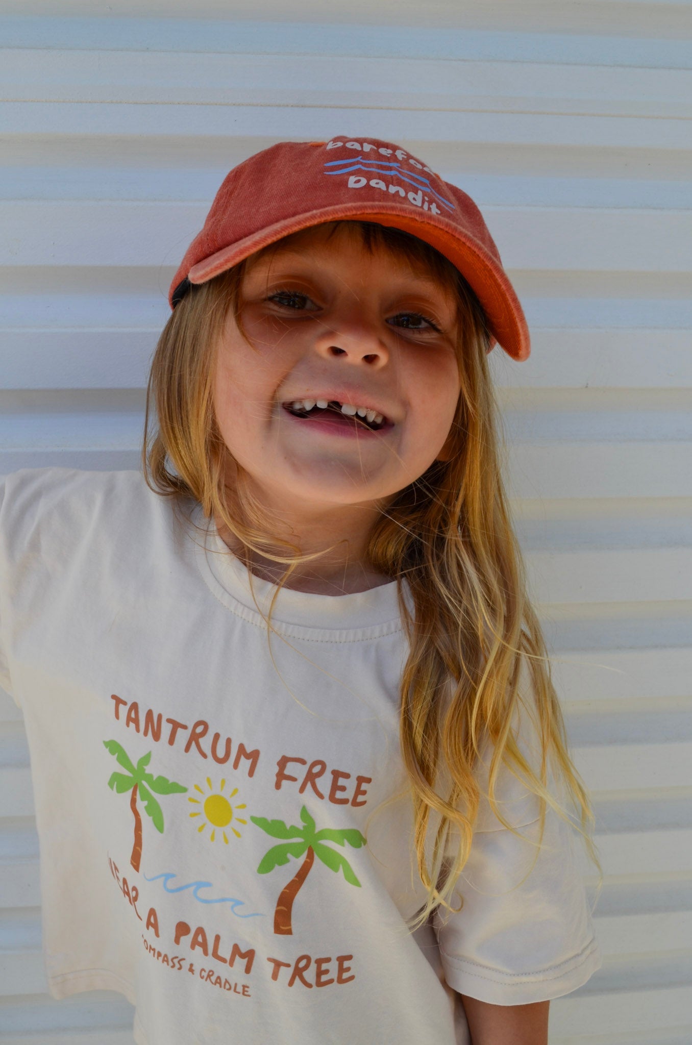 Tantrum Free Near a Palm Tree Kids summer T-shirt Beige Compass & Cradle