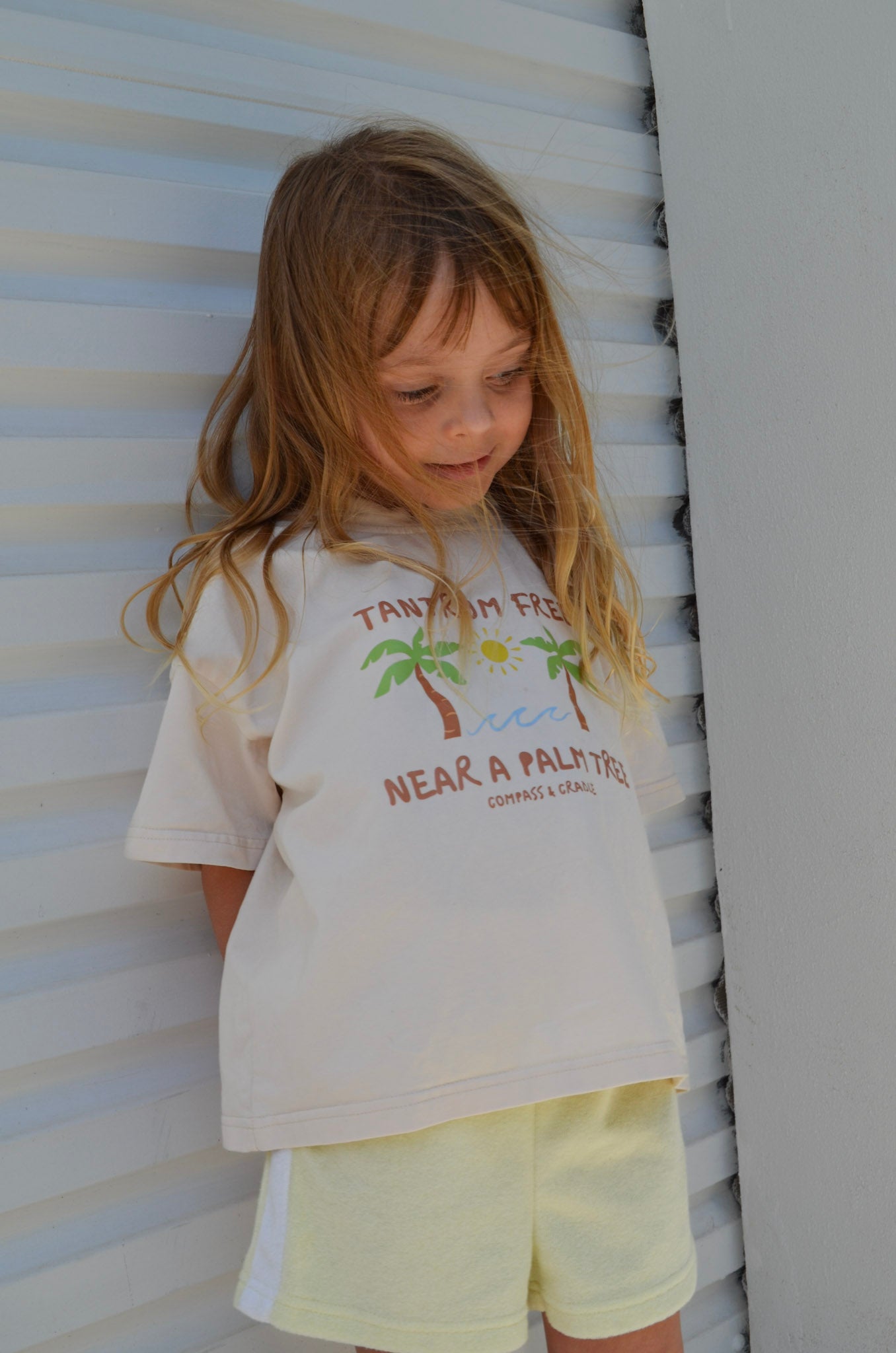 Tantrum Free Near a Palm Tree Kids summer T-shirt Beige Compass & Cradle
