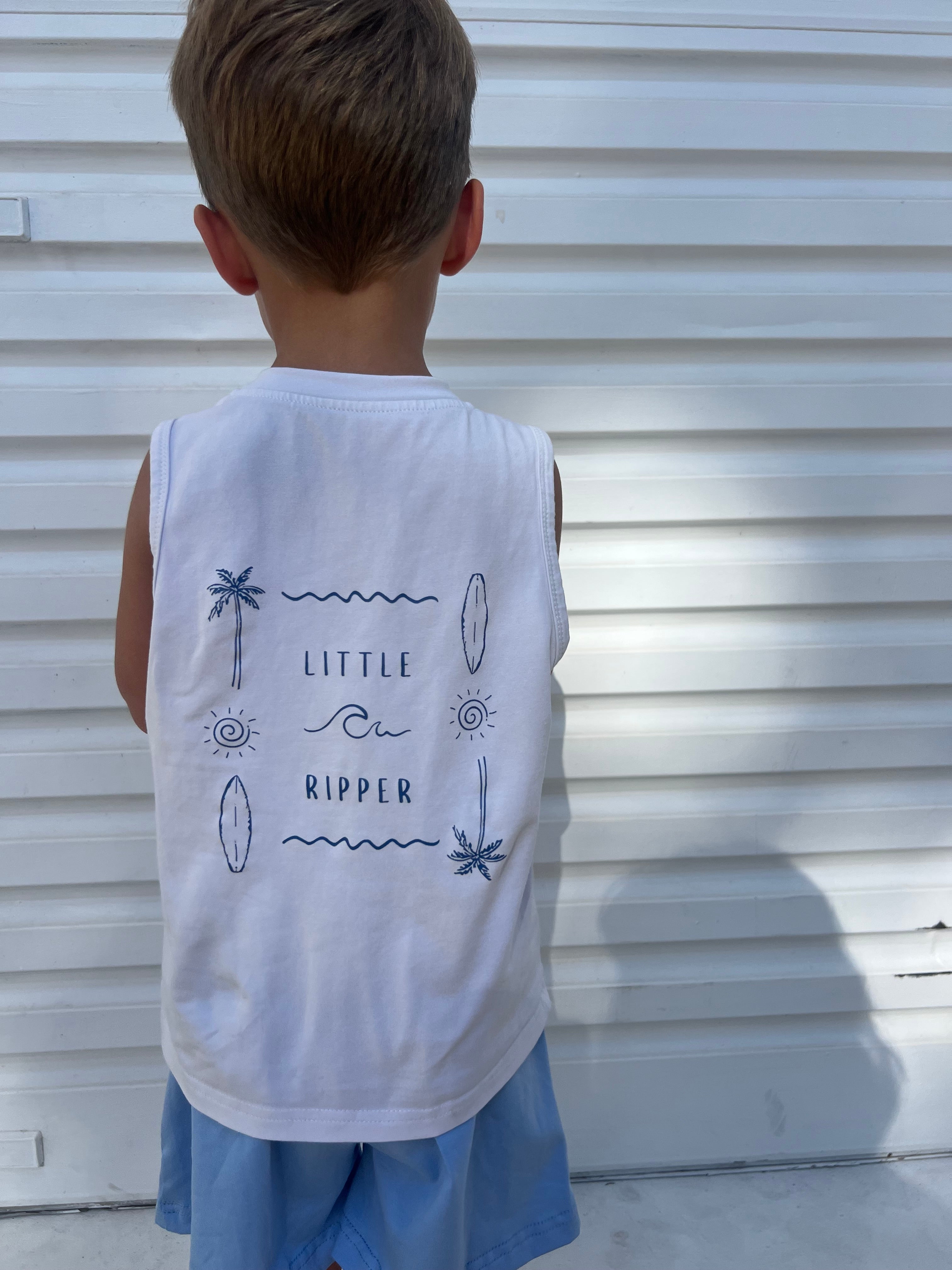Little Ripper Kids Tank Top | White | Matching Son and Dad - Compass & Cradle