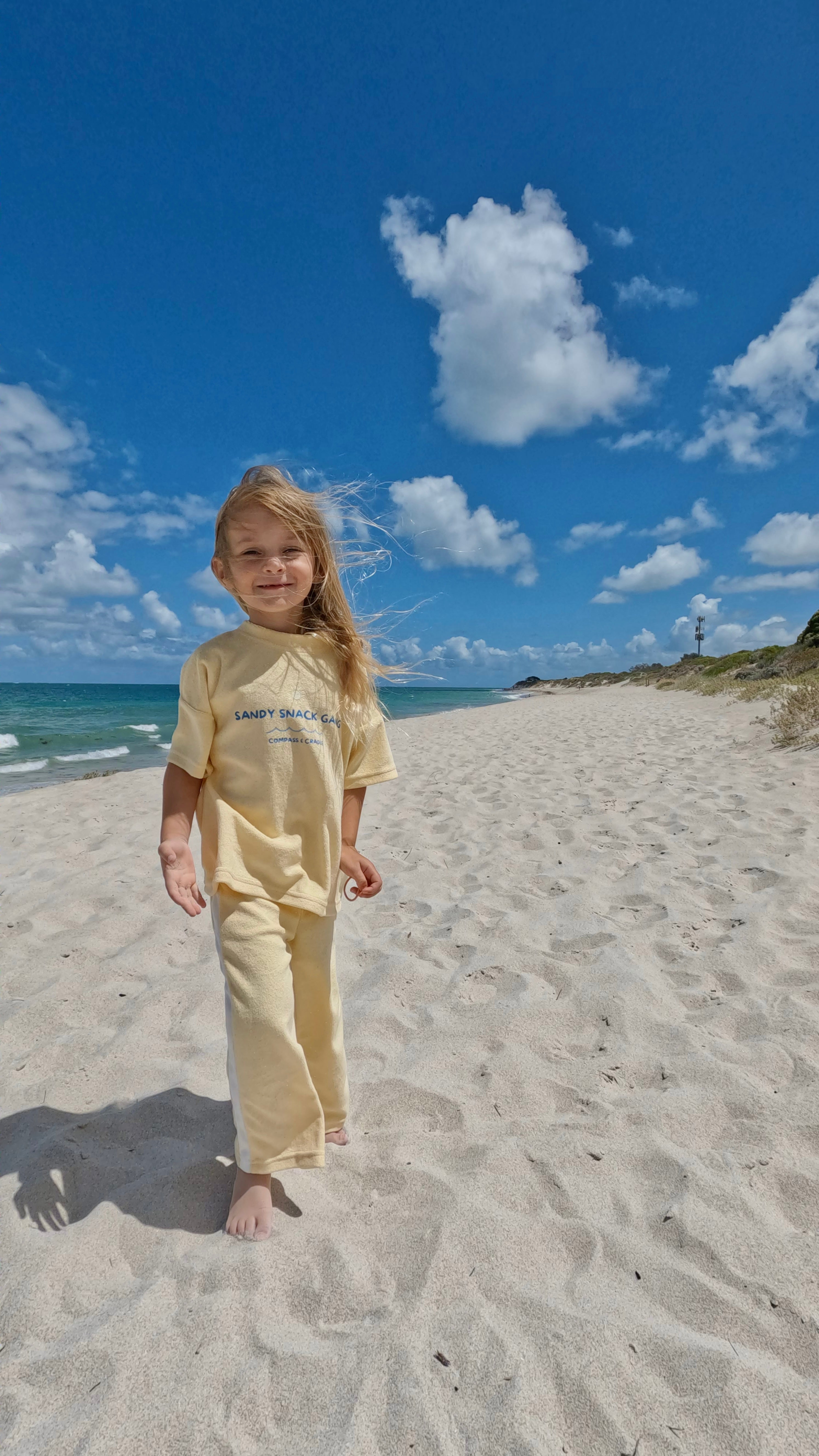 Sandy Snack Gang Kids Terry Towelling Set | Butter Yellow | Premium Kids Wear Australia - Compass & Cradle
