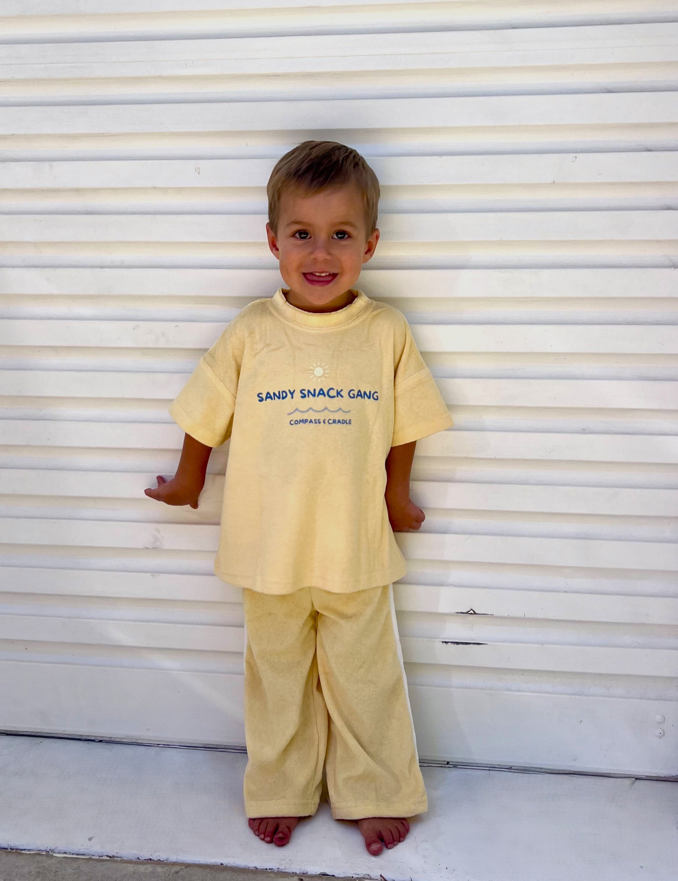 Sandy Snack Gang Kids Terry Towelling Set | Butter Yellow | Premium Kids Wear Australia - Compass & Cradle