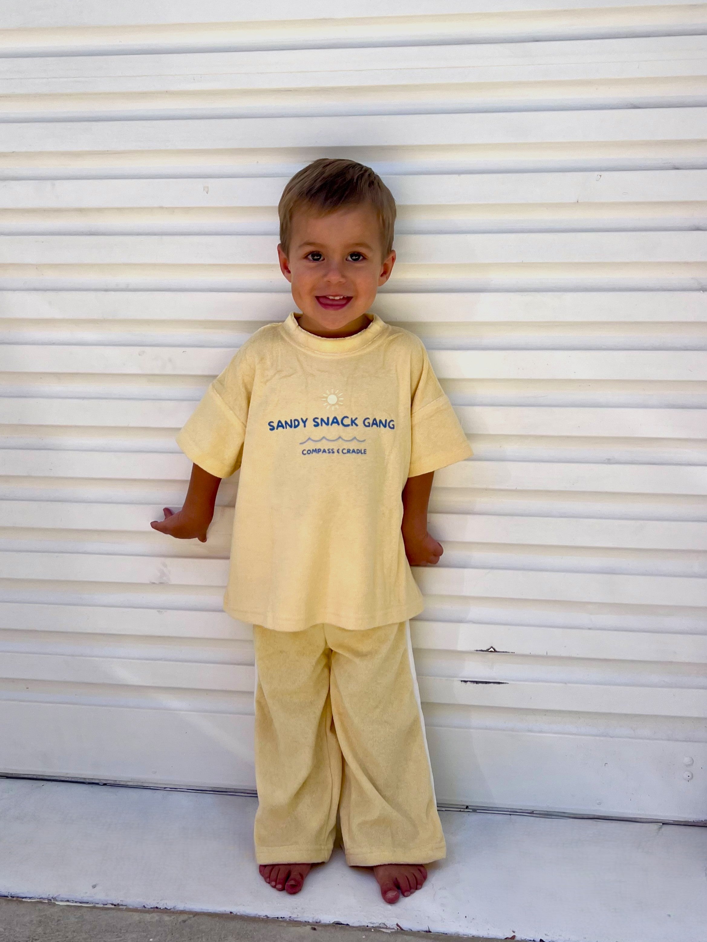 Sandy Snack Gang Kids Terry Towelling Set | Butter Yellow | Premium Kids Wear Australia - Compass & Cradle