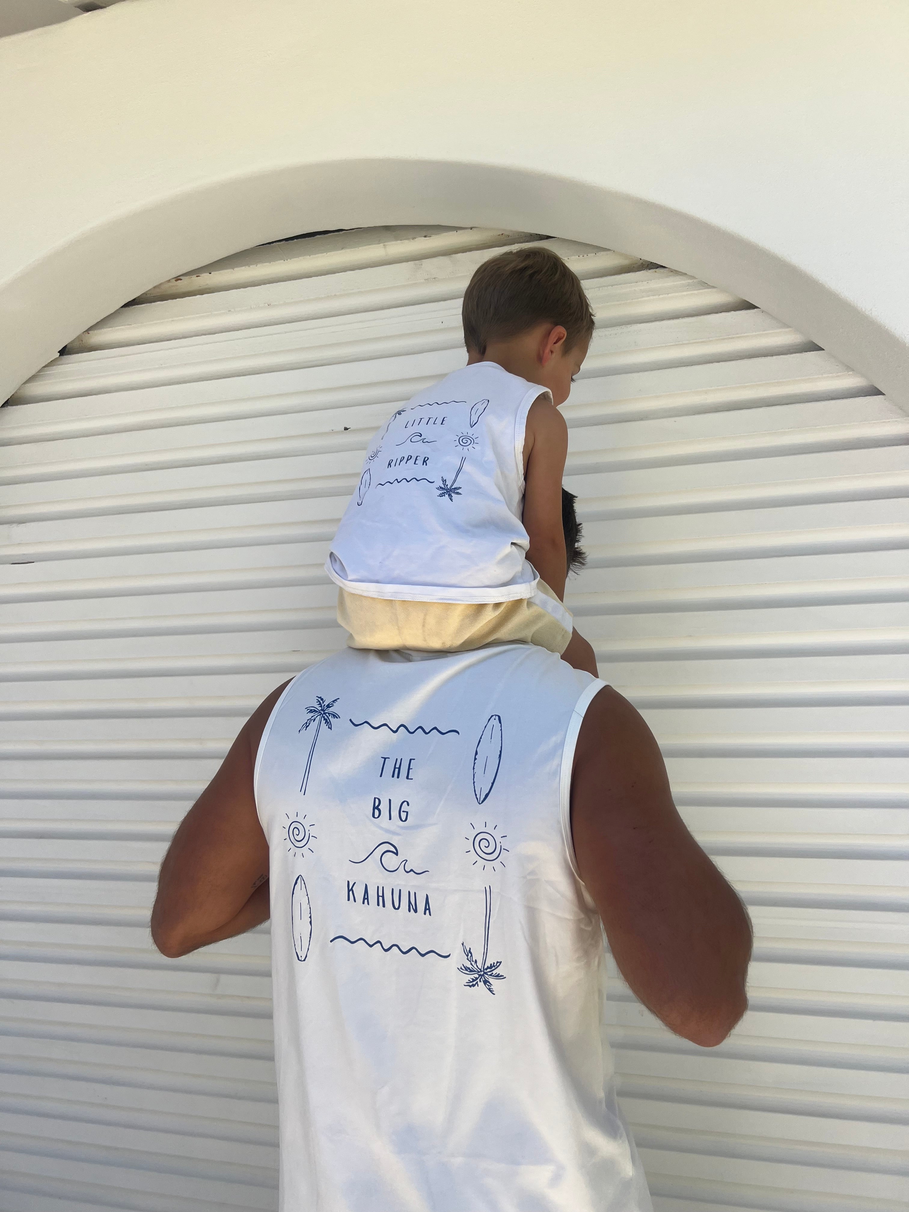 Big Kahuna Men’s White Tank Top | Matching Son and Dad Top - Compass & Cradle