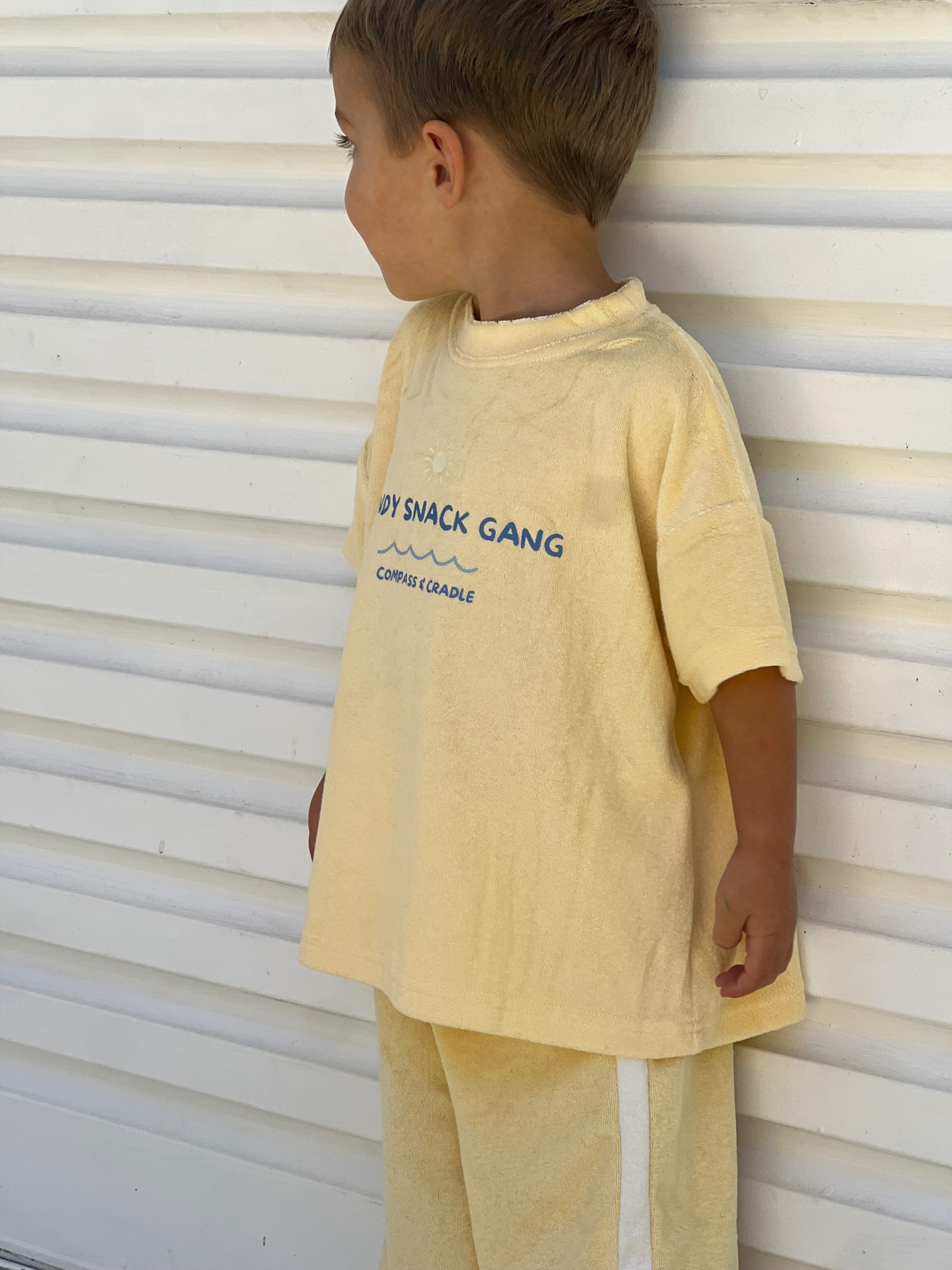 Sandy Snack Gang Kids Terry Towelling Set | Butter Yellow | Premium Kids Wear Australia - Compass & Cradle