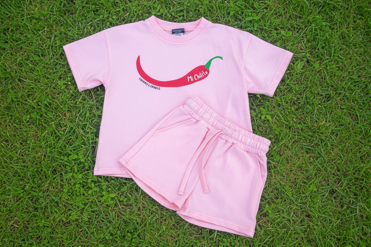 Mi Chilito Kids Shirt & Shorts Set Pink | Matching family outfits Australia - Compass & Cradle