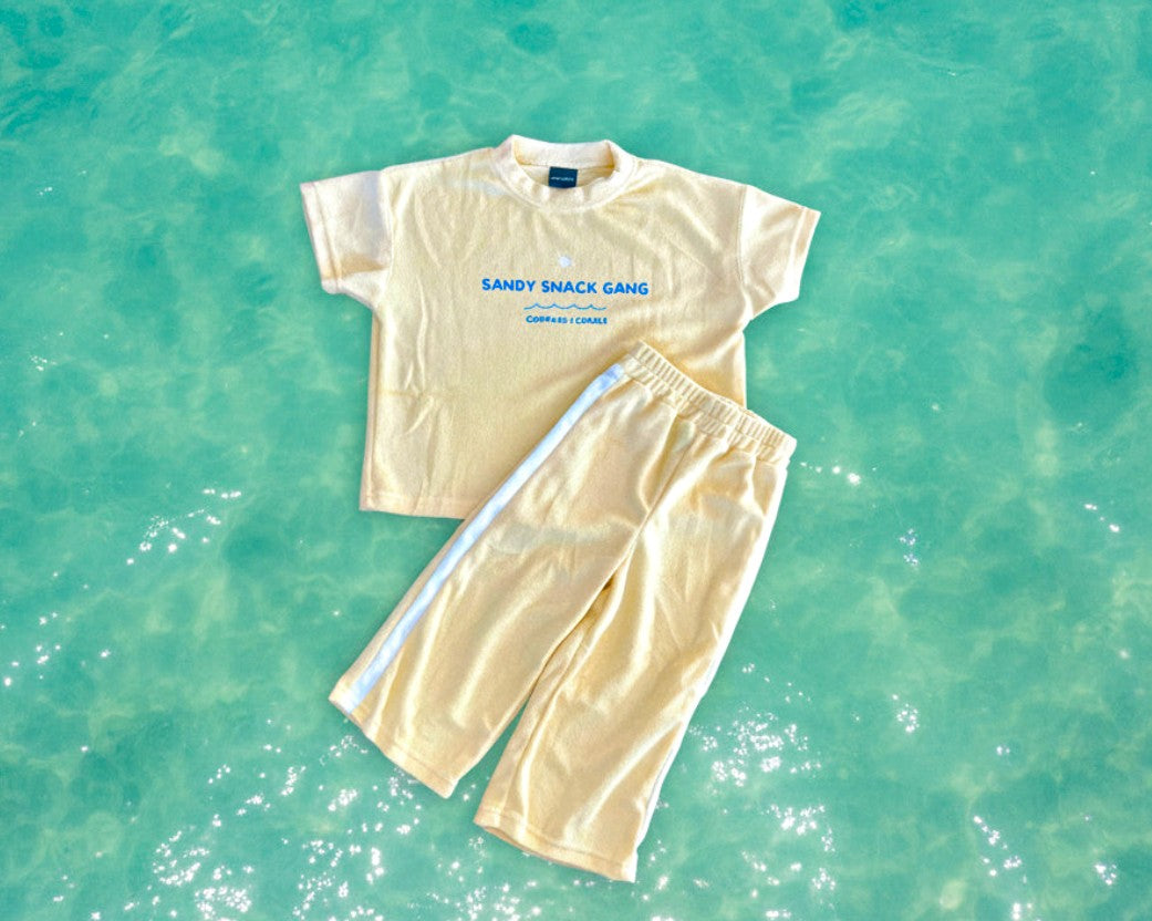 Sandy Snack Gang Kids Terry Towelling Set | Butter Yellow | Premium Kids Wear Australia - Compass & Cradle