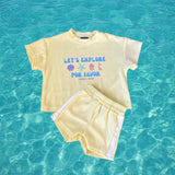 Let's Explore Por Favor |  Lemon Yellow | Terry Towelling Set| Premium Kids Wear - Compass & Cradle