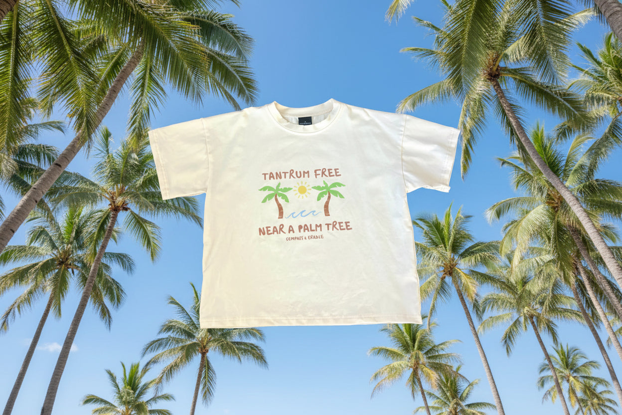 Tantrum Free Near a Palm Tree Kids summer T-shirt Beige - Compass & Cradle