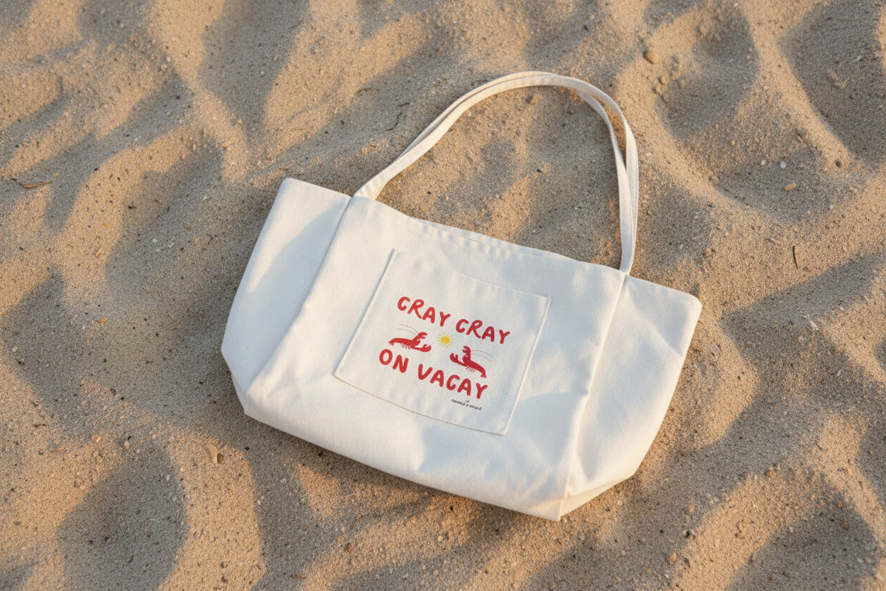 Cray Cray on Vacay | Oversized Lobster/Crayfish Beach Bag Beige - Compass & Cradle