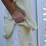 Lemon yellow terry towelling kids shirt and shorts set with oversized fit for summer beach wea