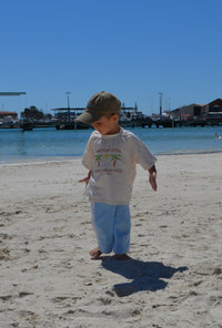 Comfortable stretch-cotton children’s shirt with ‘Tantrum Free Near a Palm Tree’ print